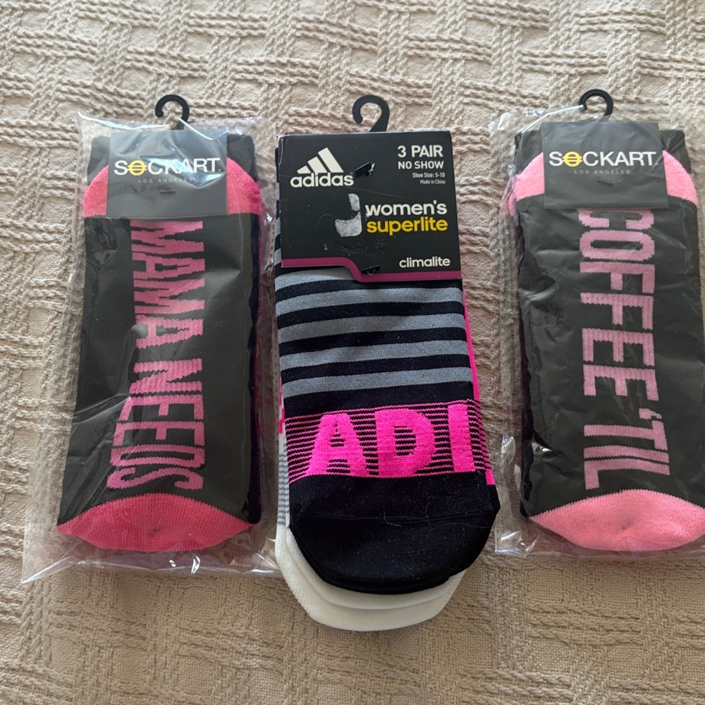 Black and Pink Woman’s Socks 5-11. Three pair